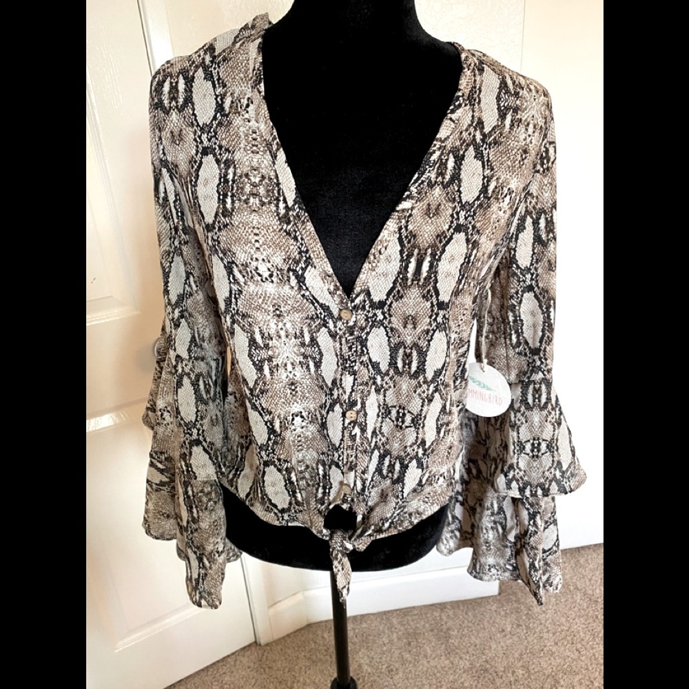 Women’s snakeskin print top with bell sleeves S